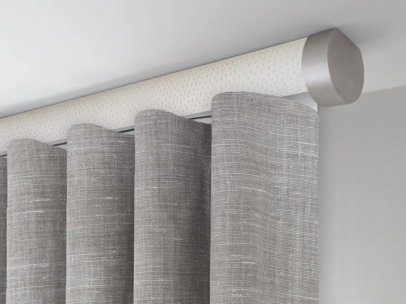 Motorised ceiling fix curtain pole set in 50mm dia. ostrich wrap with end cap finials