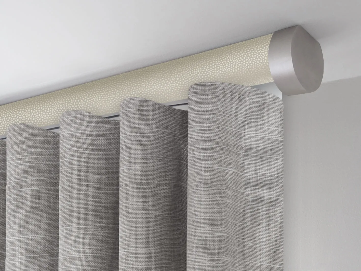 Motorised ceiling fix curtain pole set in 50mm dia. sienese wrap with end cap finials