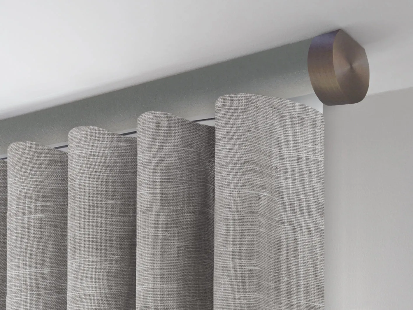 Motorised ceiling fix curtain pole set in 50mm dia. slate wrap with end cap finials