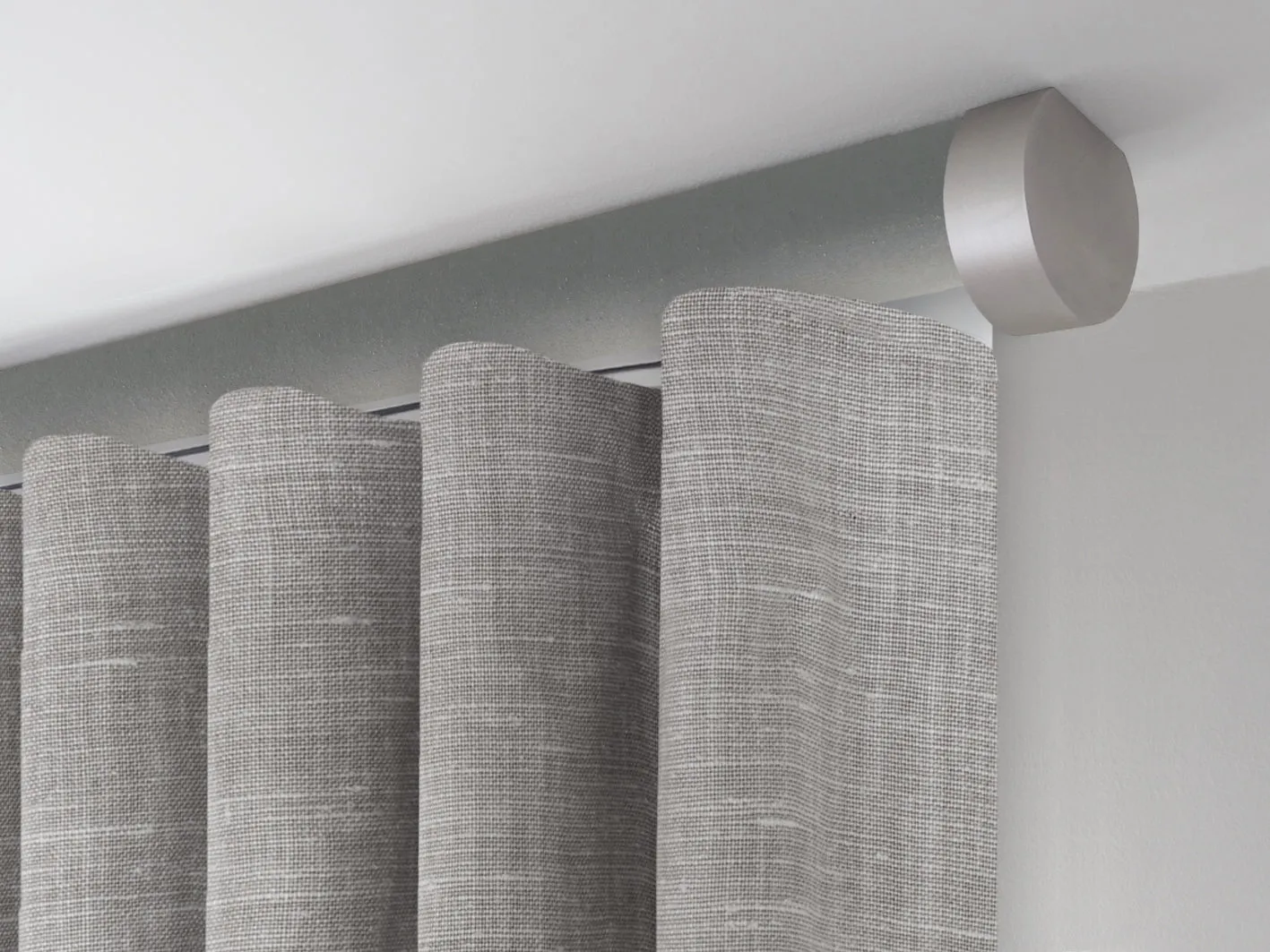 Motorised ceiling fix curtain pole set in 50mm dia. slate wrap with end cap finials