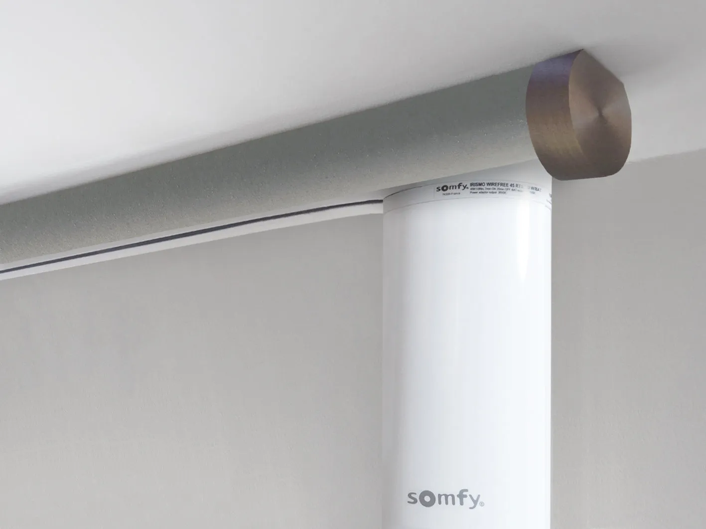 Motorised ceiling fix curtain pole set in 50mm dia. slate wrap with end cap finials