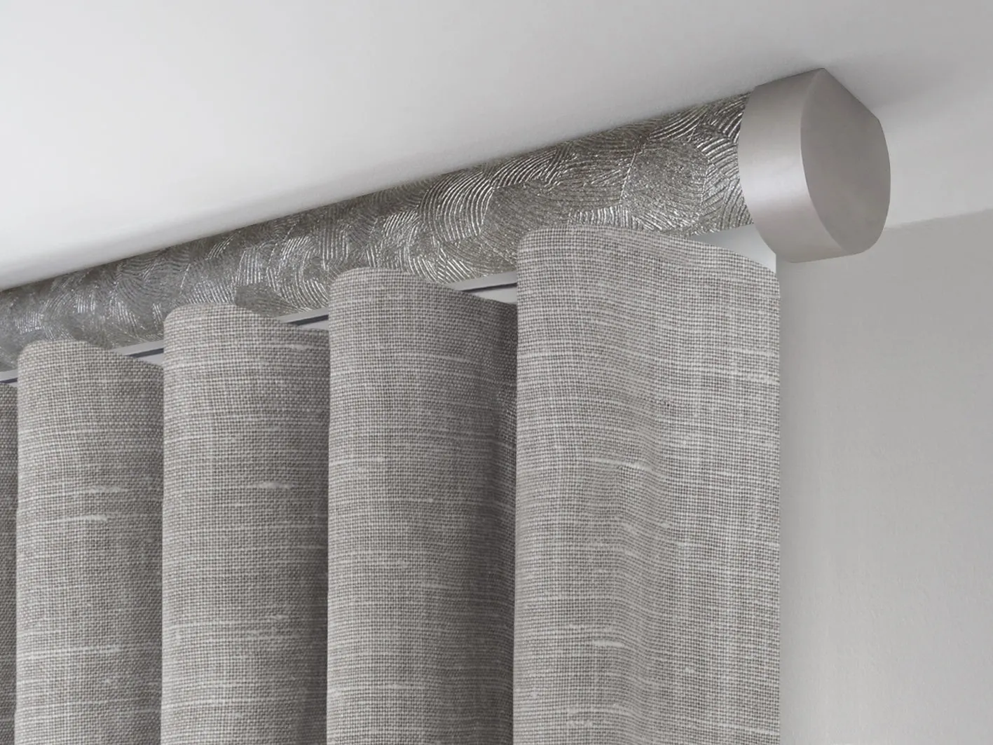 Motorised ceiling fix curtain pole set in 50mm dia. storm wrap with end cap finials