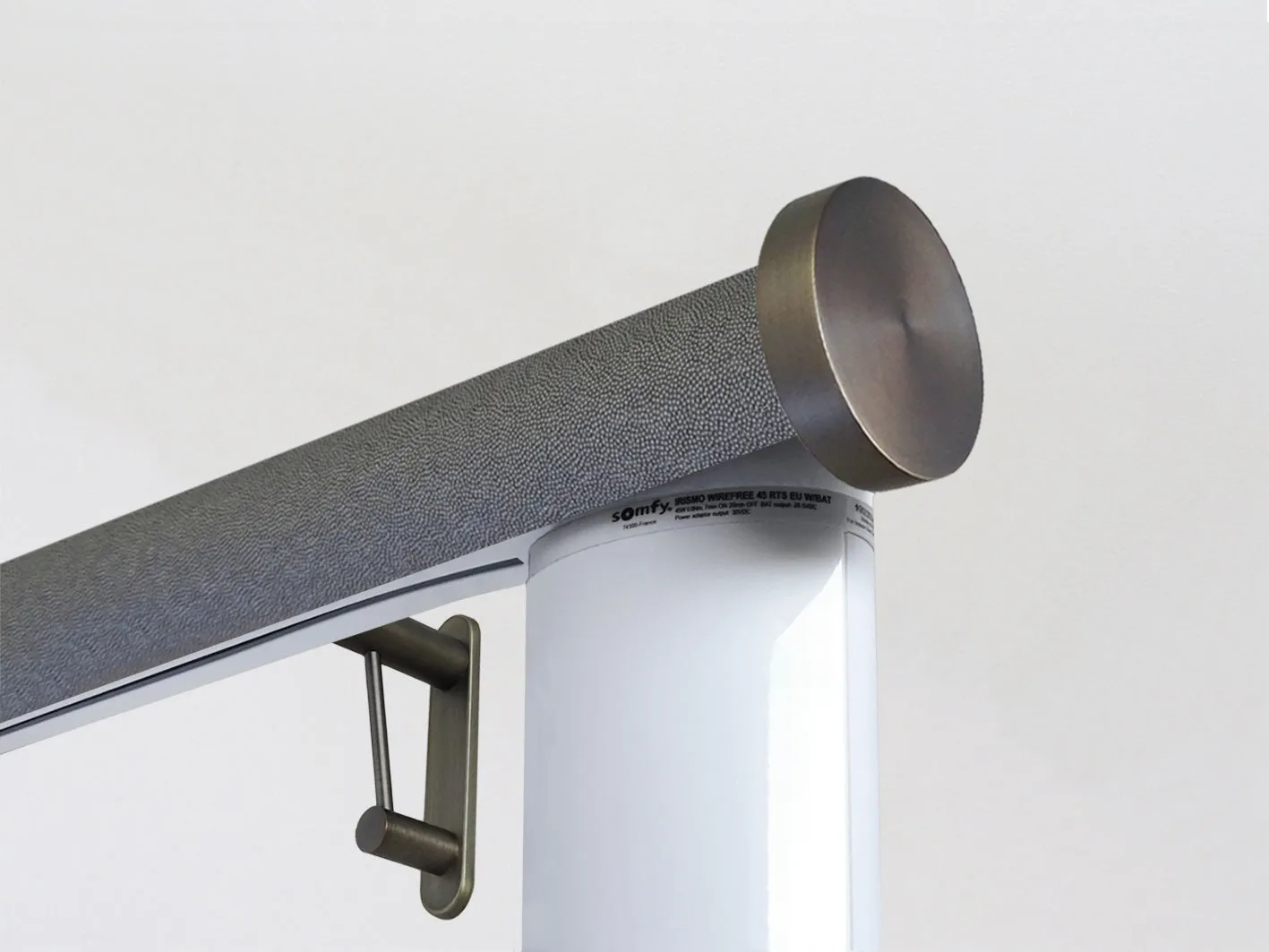 Motorised curtain pole in 50mm dia. black pepper wrap