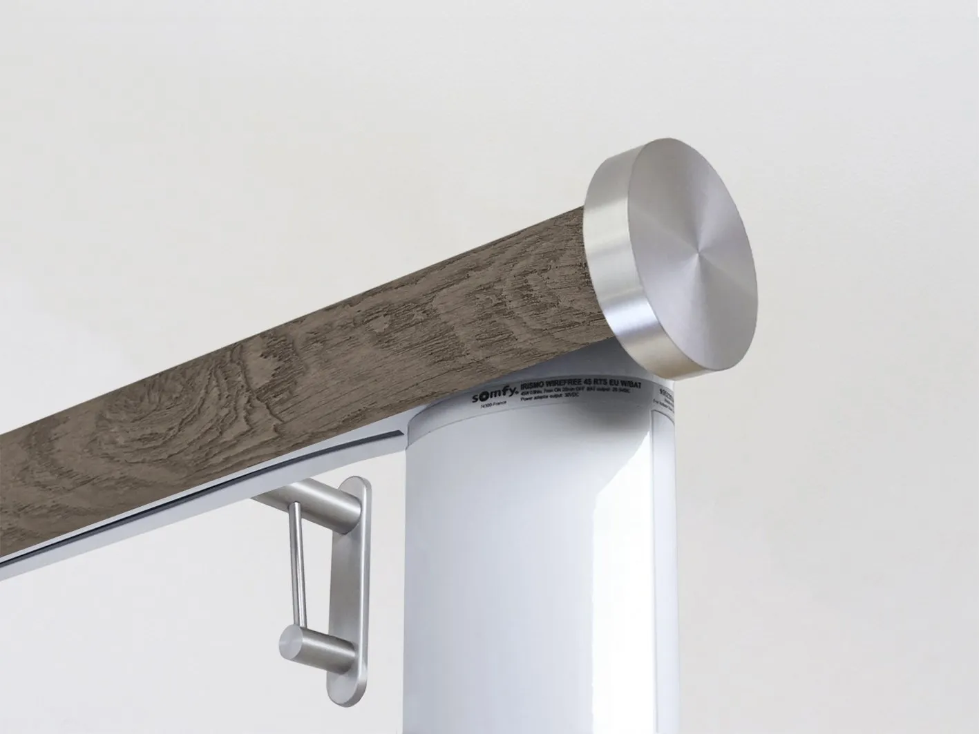 Motorised curtain pole in 50mm dia. brazil nut wrap