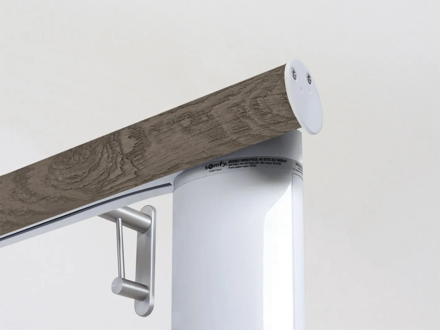 Motorised curtain pole in 50mm dia. brazil nut wrap