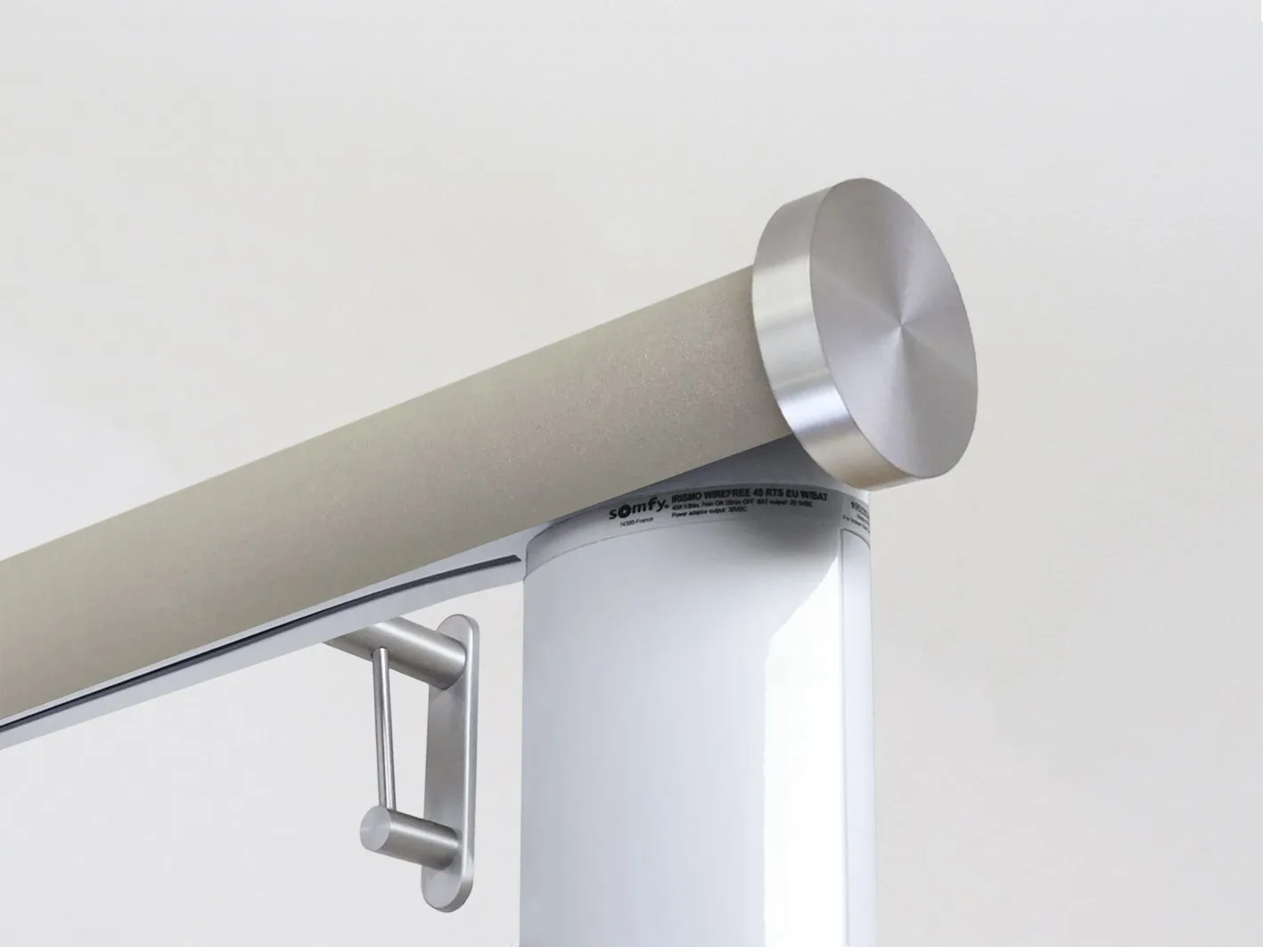 Motorised curtain pole in 50mm dia. fawn wrap