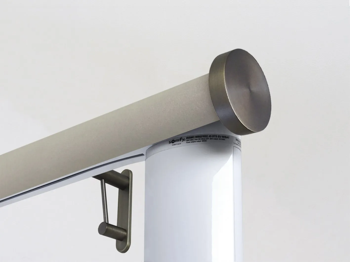 Motorised curtain pole in 50mm dia. fawn wrap