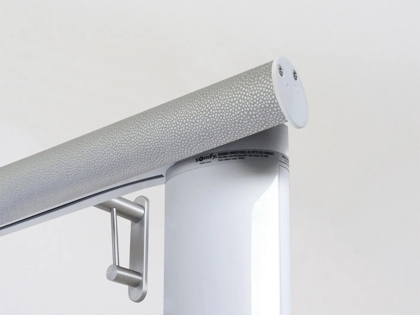 Motorised curtain pole in 50mm dia. pebble wrap