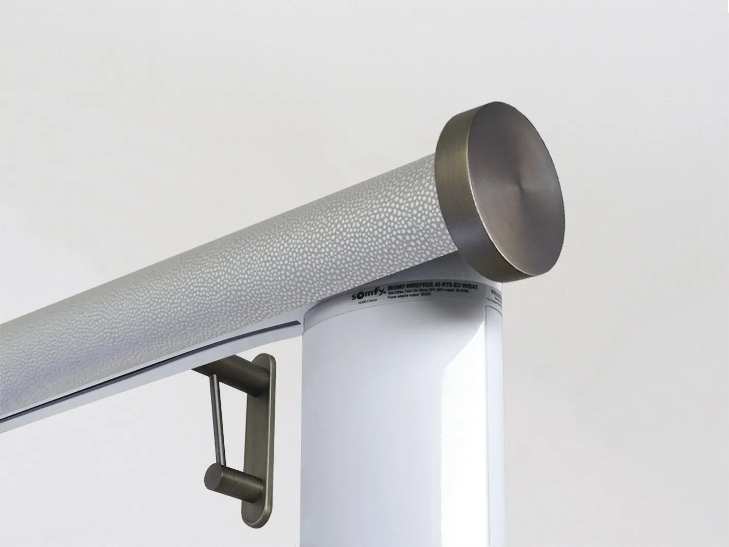 Motorised curtain pole in 50mm dia. pebble wrap