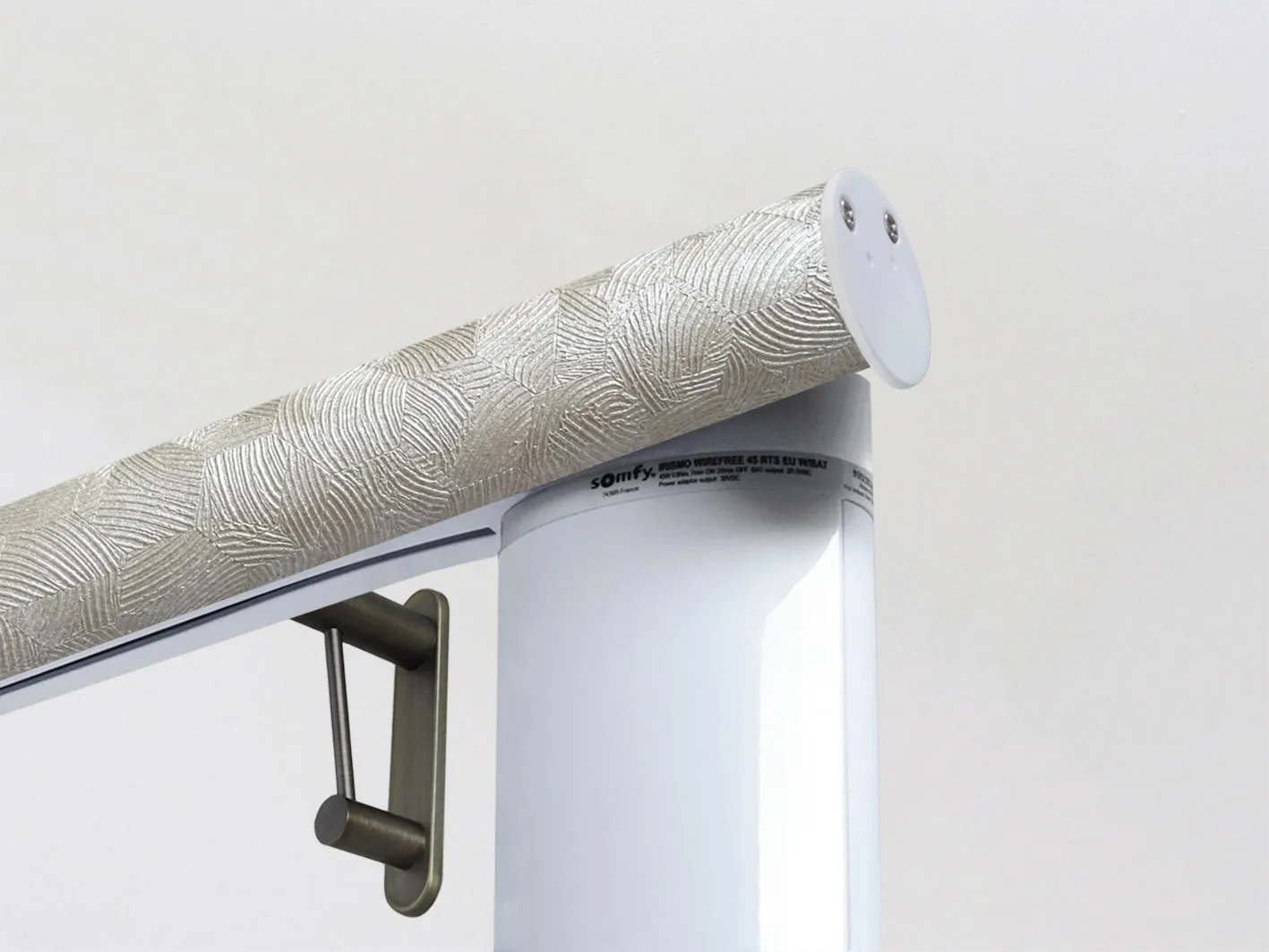 Motorised curtain pole in 50mm dia. sandstone wrap