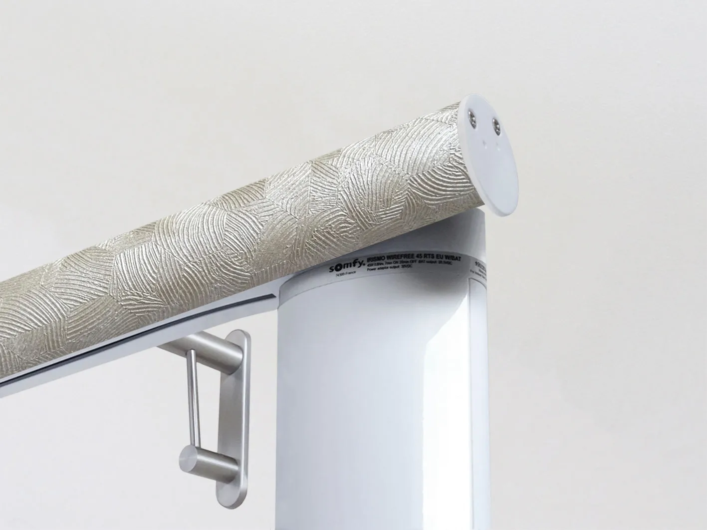 Motorised curtain pole in 50mm dia. sandstone wrap