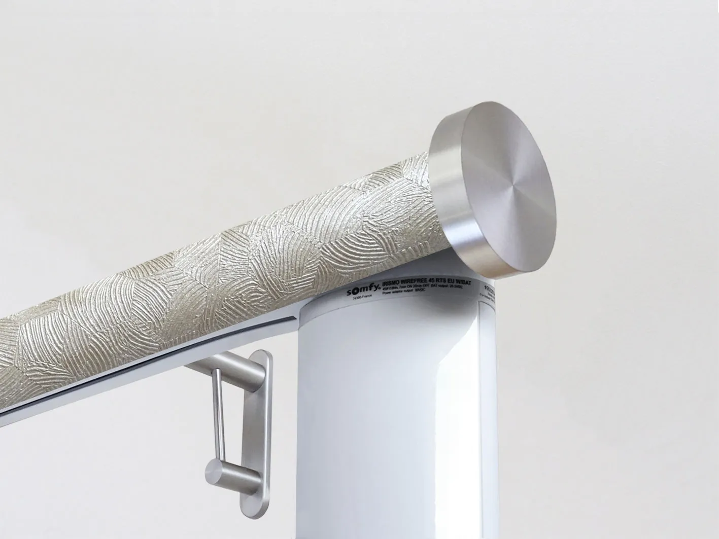 Motorised curtain pole in 50mm dia. sandstone wrap