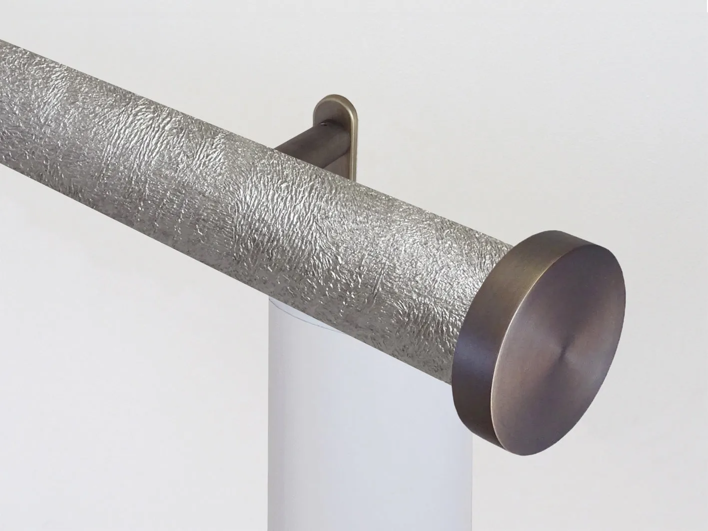 Motorised curtain pole in 50mm dia. warm silver wrap