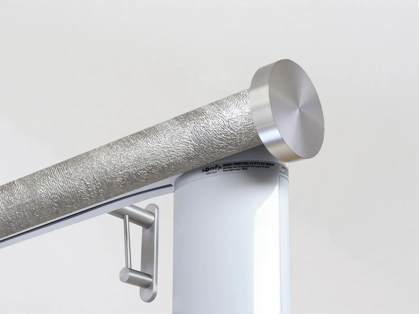Motorised curtain pole in 50mm dia. warm silver wrap