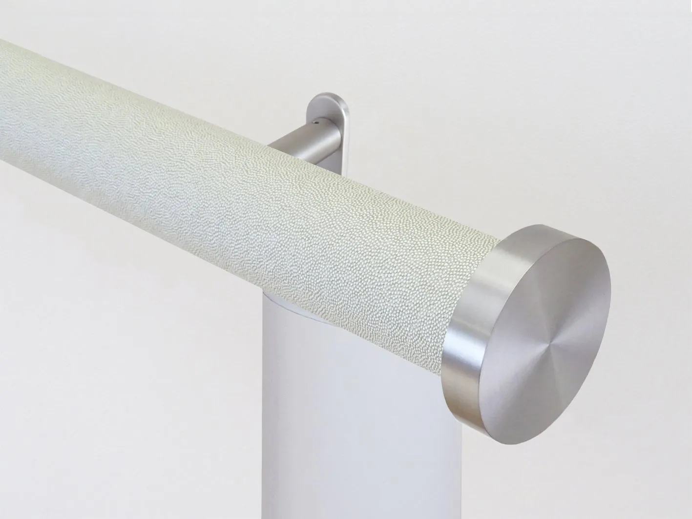 Motorised curtain pole in 50mm dia. white pepper wrap