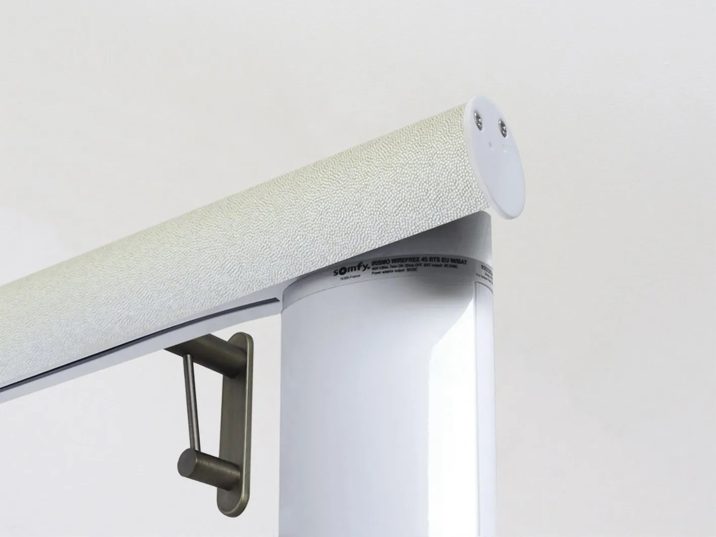 Motorised curtain pole in 50mm dia. white pepper wrap