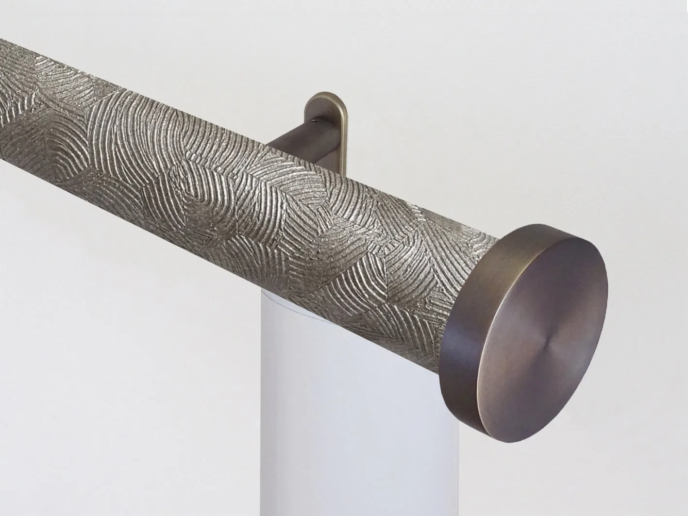 Motorised curtain pole set in 50mm dia. antique gold wrap with mini disc finials