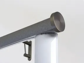 Motorised curtain pole set in 50mm dia. black pepper wrap with mini disc finials