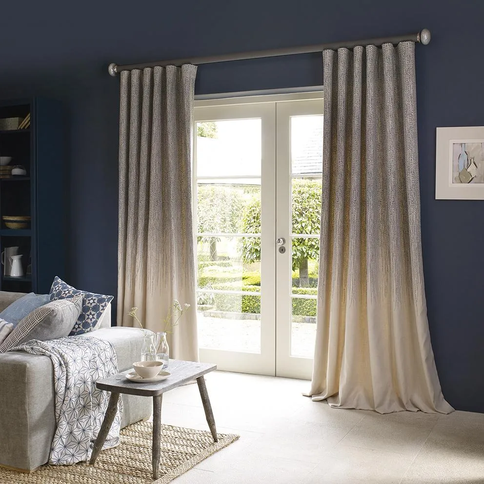Motorised curtain pole set in 50mm dia. black pepper wrap with mini disc finials