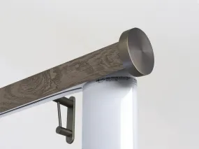 Motorised curtain pole set in 50mm dia. brazil nut wrap with mini disc finials