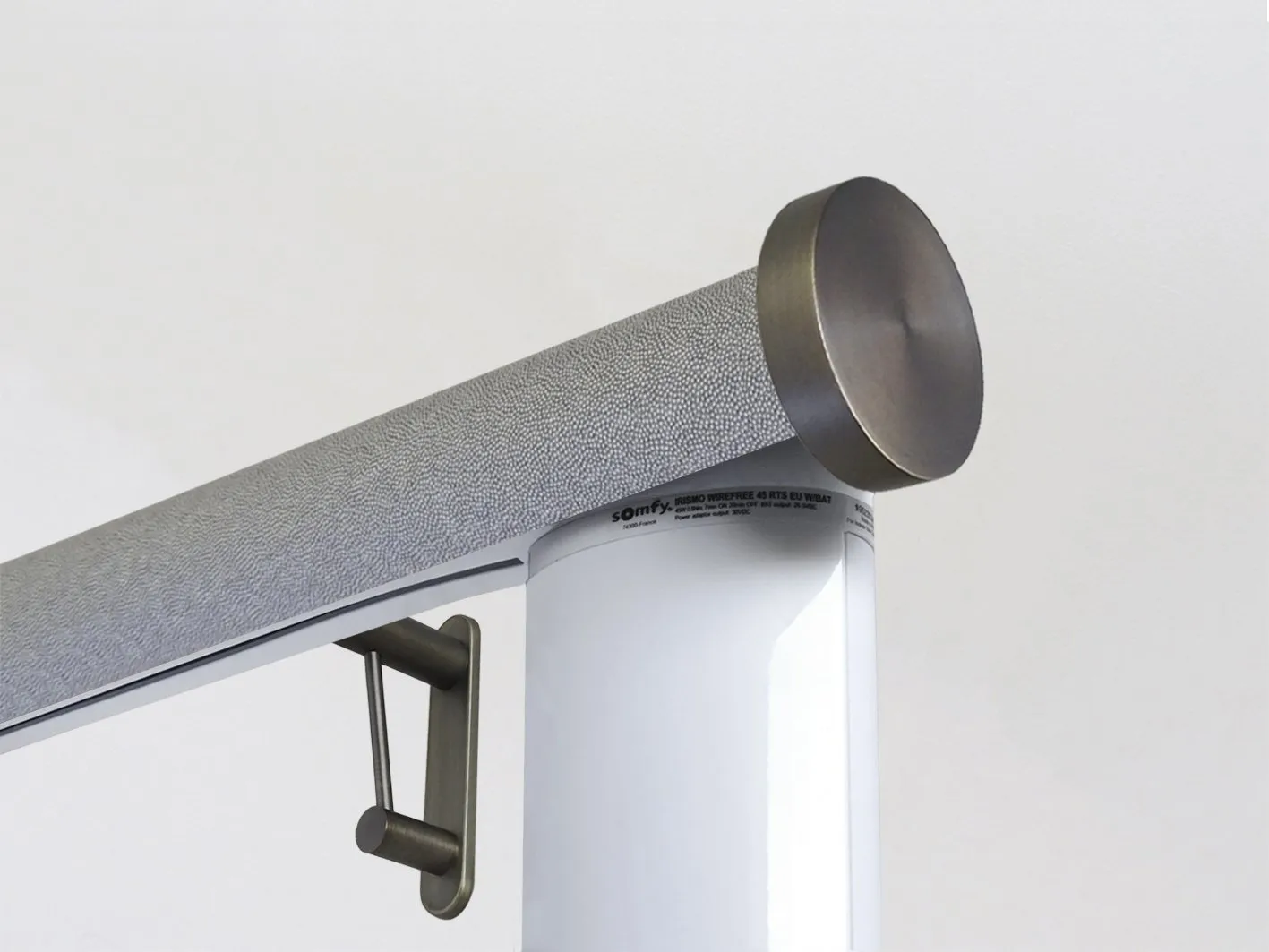 Motorised curtain pole set in 50mm dia. dusk wrap with mini disc finials