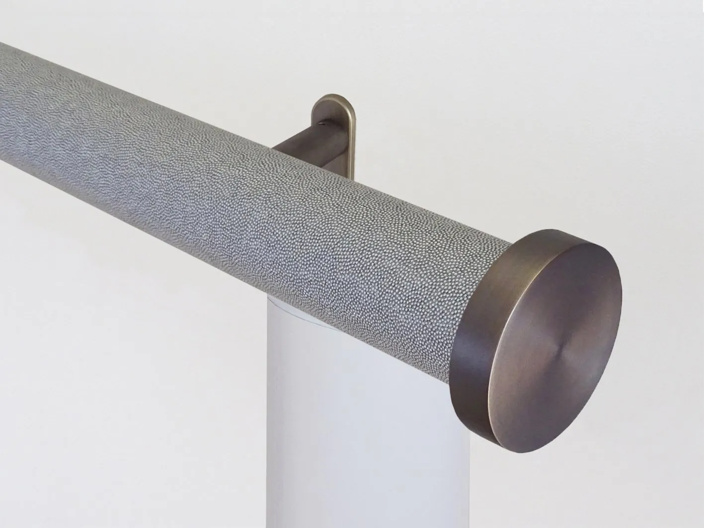 Motorised curtain pole set in 50mm dia. dusk wrap with mini disc finials