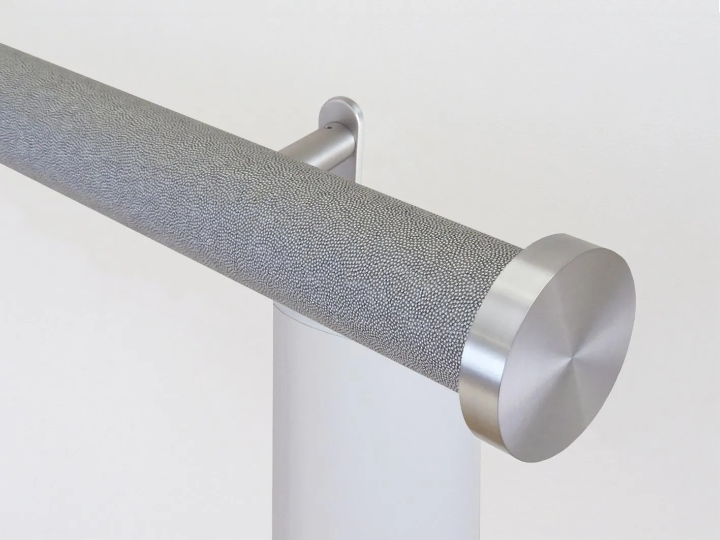 Motorised curtain pole set in 50mm dia. dusk wrap with mini disc finials
