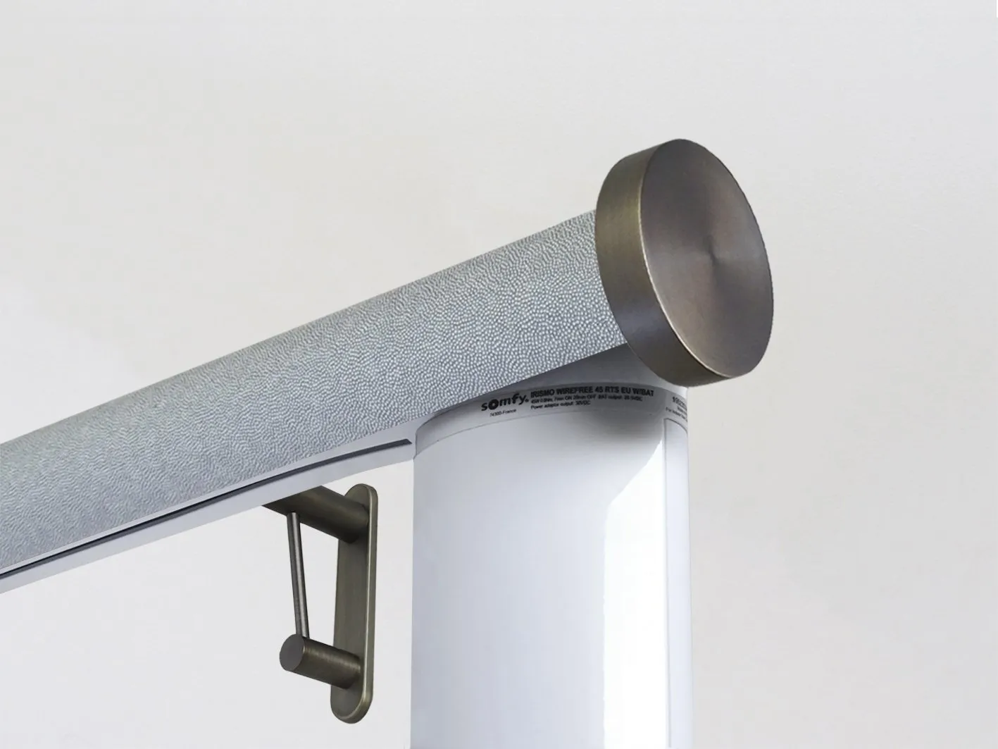Motorised curtain pole set in 50mm dia. moonlight wrap with mini disc finials