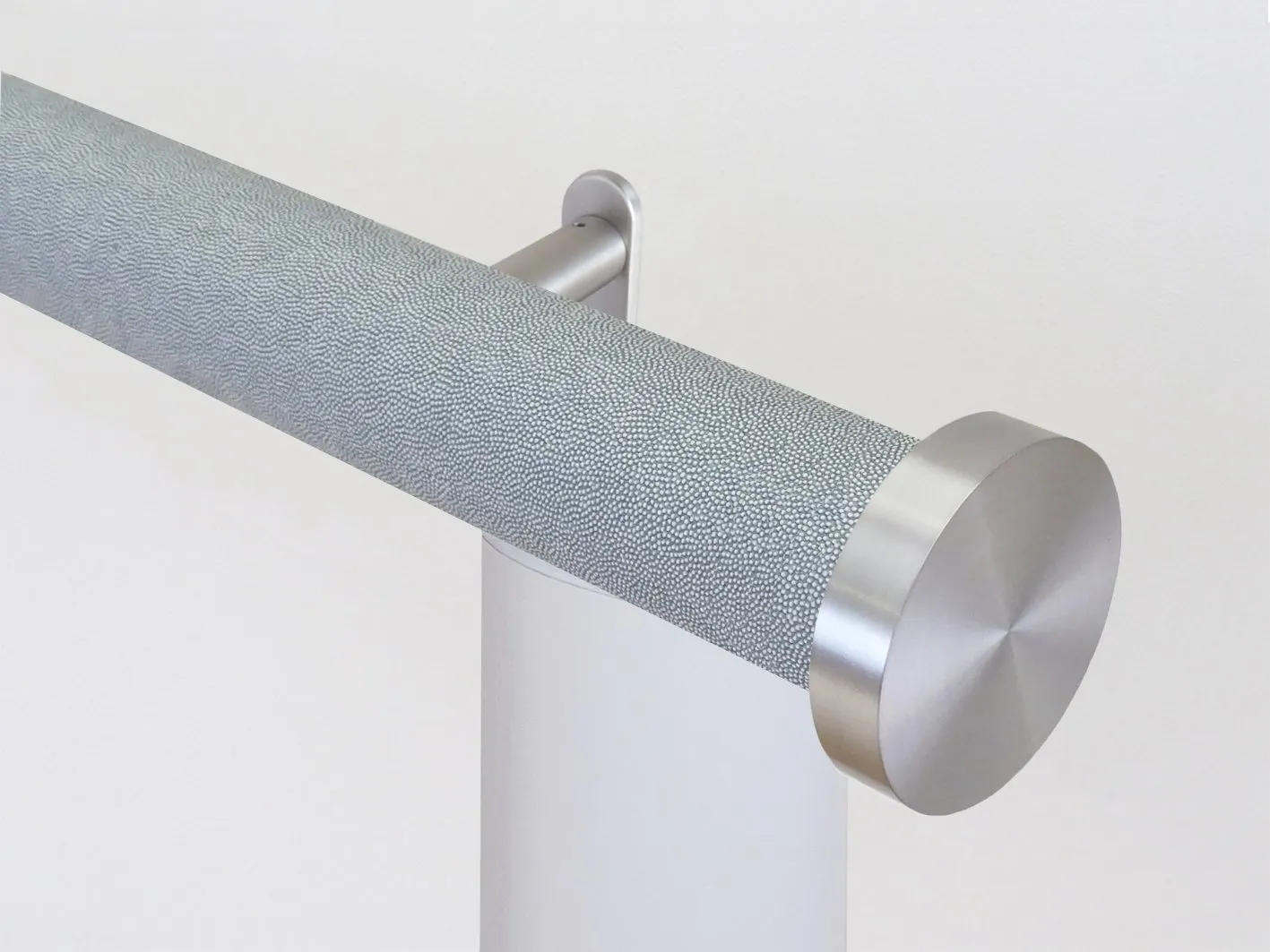Motorised curtain pole set in 50mm dia. moonlight wrap with mini disc finials