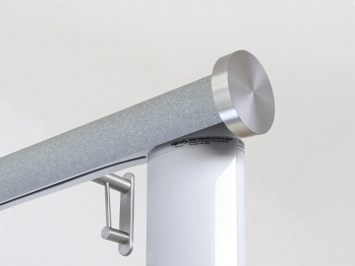 Motorised curtain pole set in 50mm dia. moonlight wrap with mini disc finials