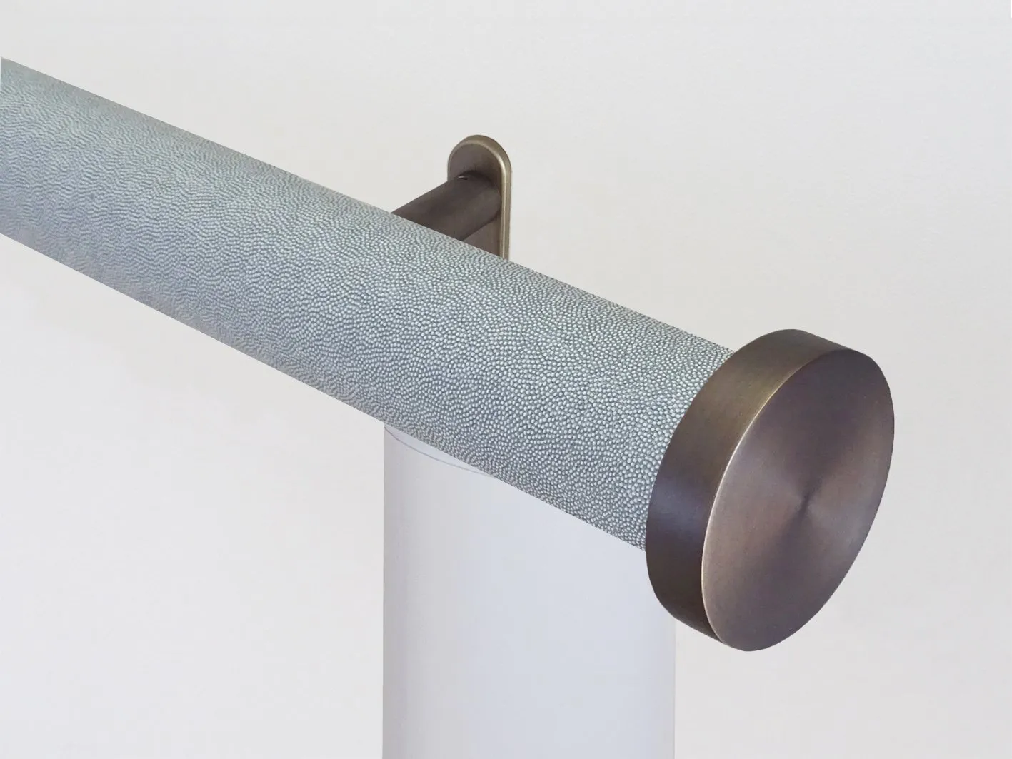 Motorised curtain pole set in 50mm dia. moonlight wrap with mini disc finials
