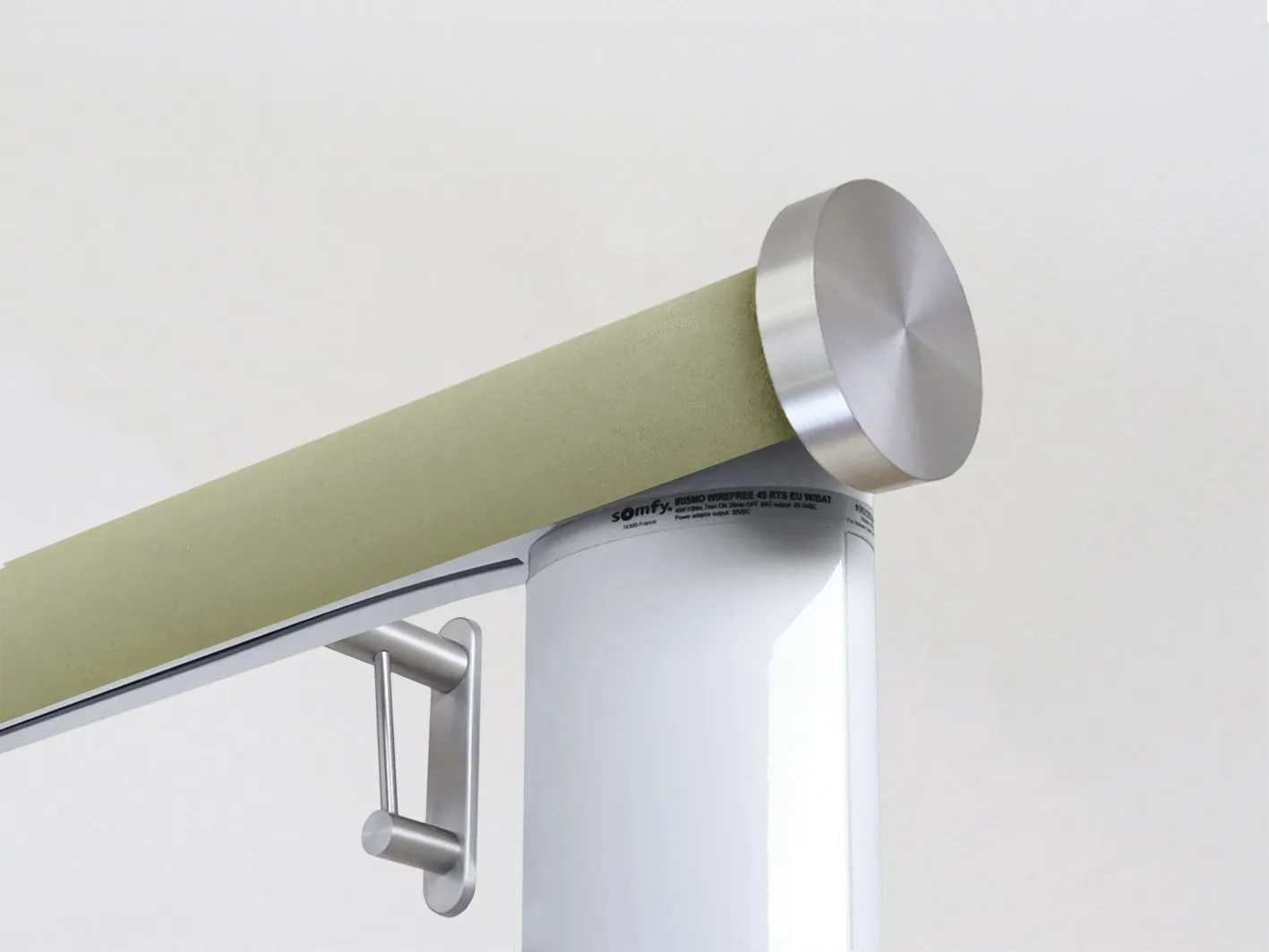 Motorised curtain pole set in 50mm dia. new acorn wrap with mini disc finials
