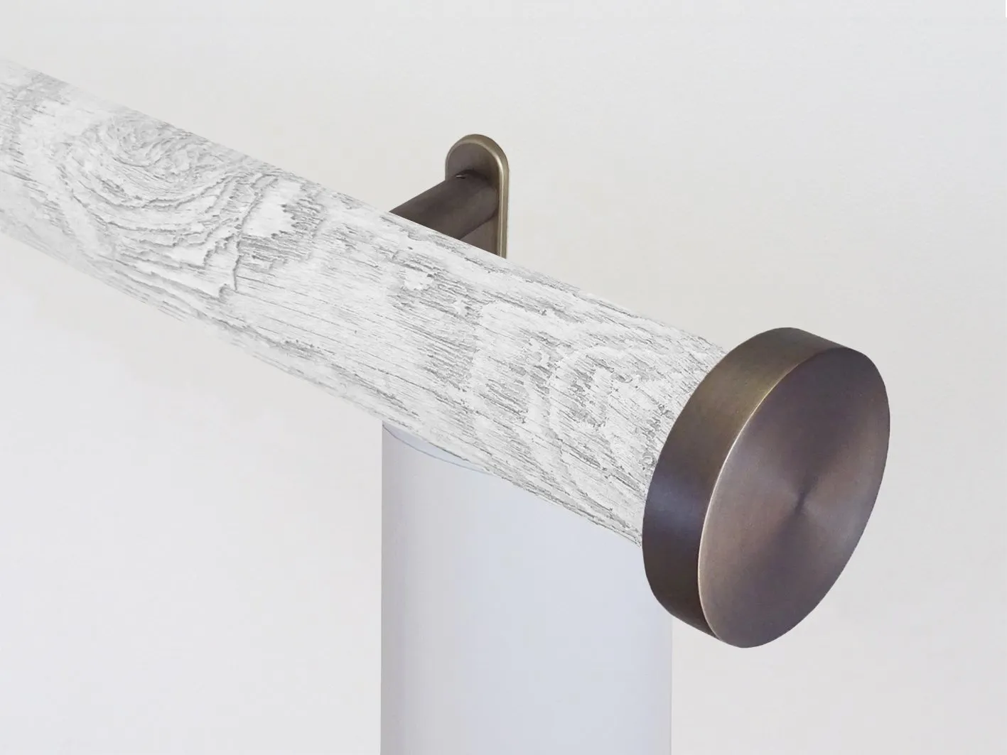 Motorised curtain pole set in 50mm dia. nordic white wrap with mini disc finials