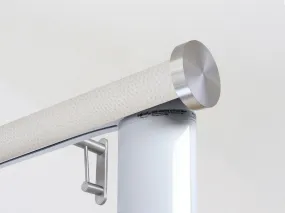 Motorised curtain pole set in 50mm dia. ostrich wrap with mini disc finials