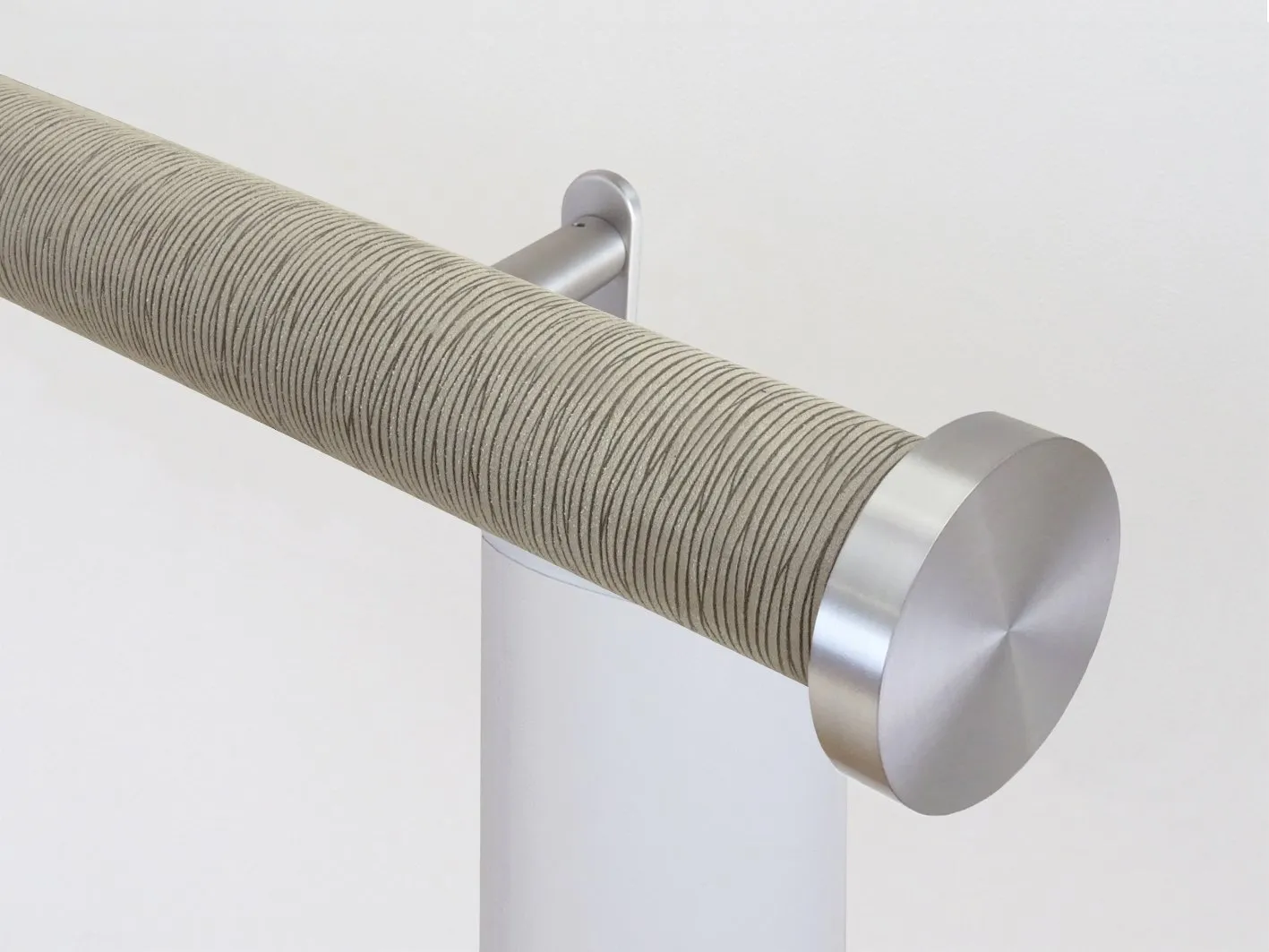 Motorised curtain pole set in 50mm dia. shale wrap with mini disc finials
