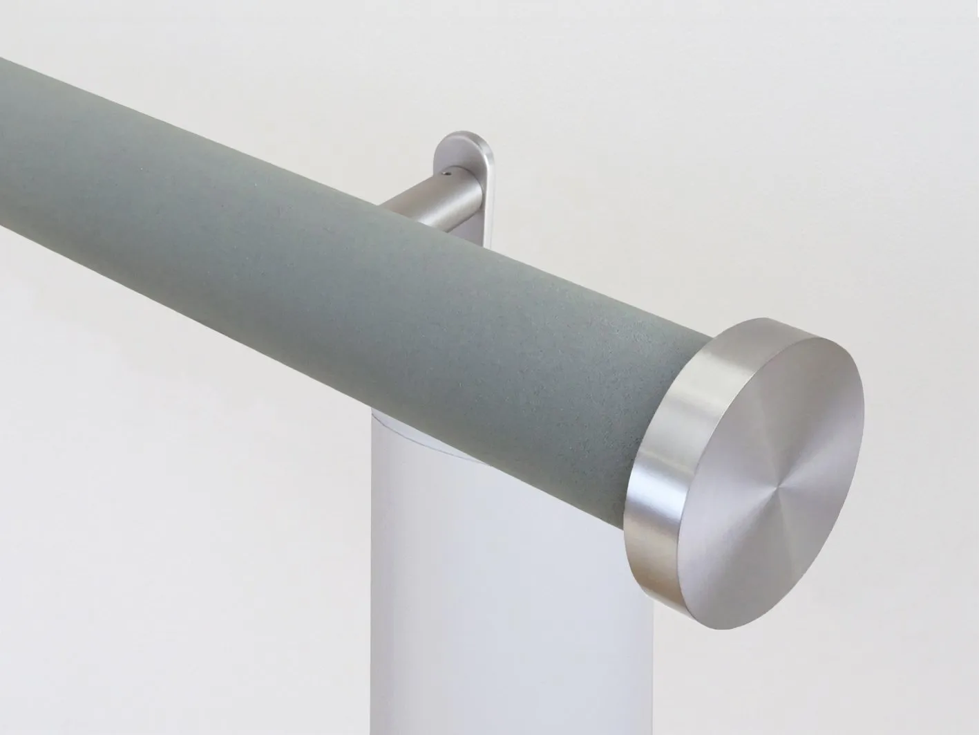 Motorised curtain pole set in 50mm dia. slate wrap with mini disc finials