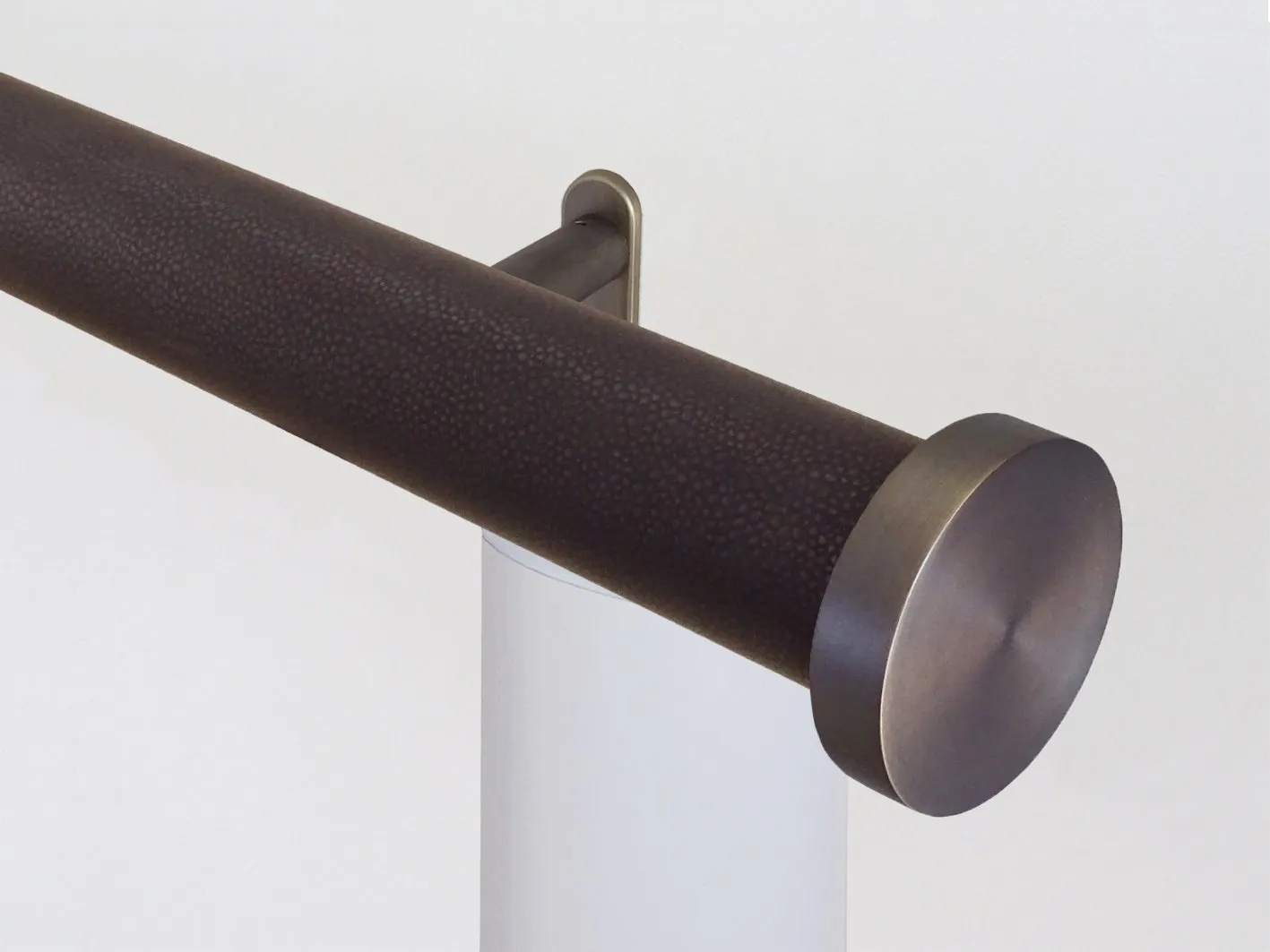 Motorised curtain pole set in 50mm dia. tennessee wrap with mini disc finials