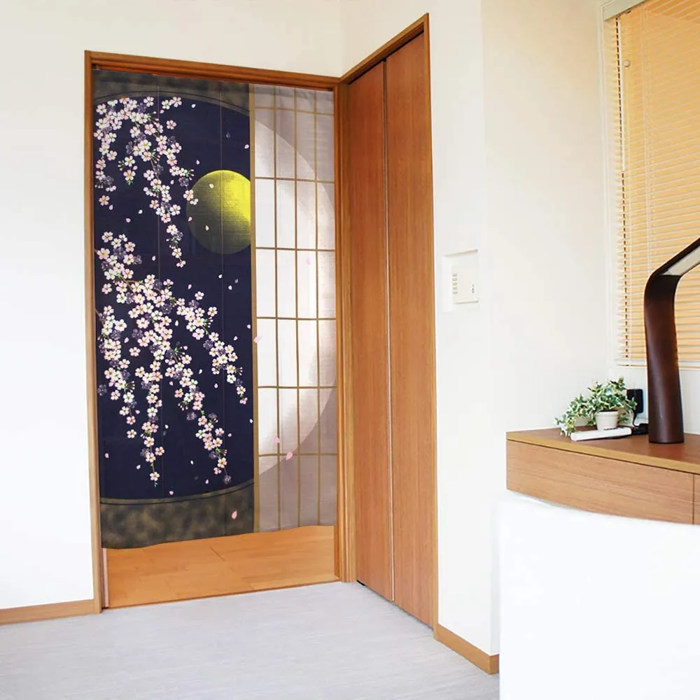 NOREN Japanese Doorway Curtain Sakura Full Moon 150 x 85cm