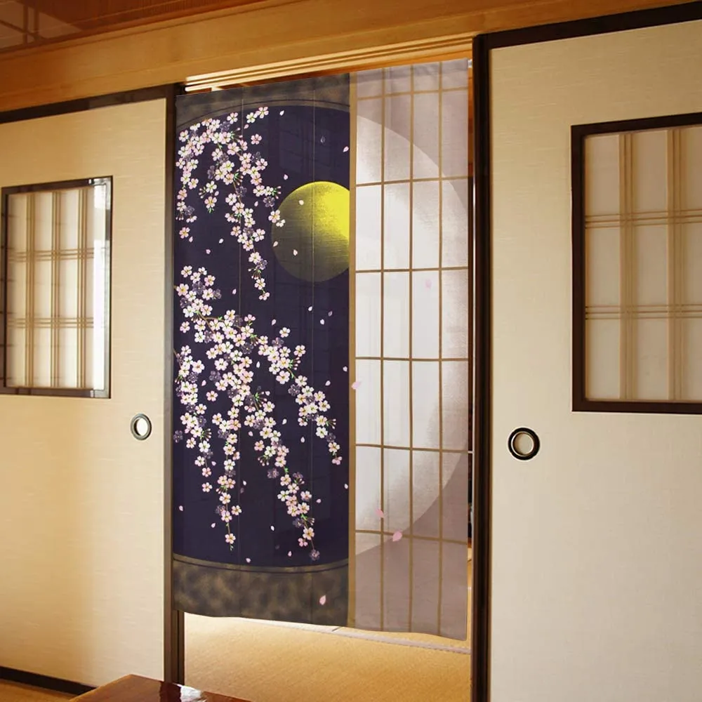 NOREN Japanese Doorway Curtain Sakura Full Moon 150 x 85cm