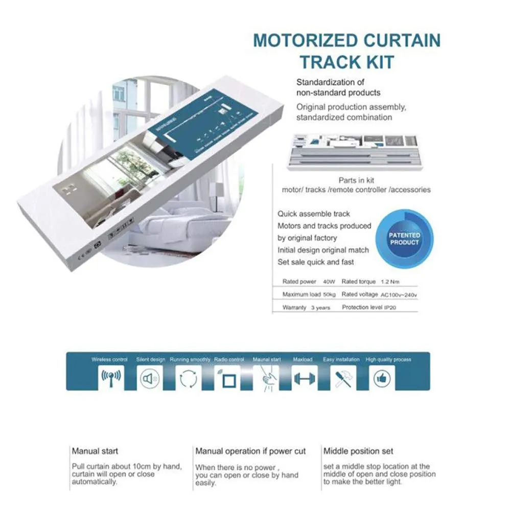 Olide DIY Wifi Smart Automatic Curtain Motor Track System,Automatic curtains motor,automatic blinds tracks, length can be customized(2.2m track)