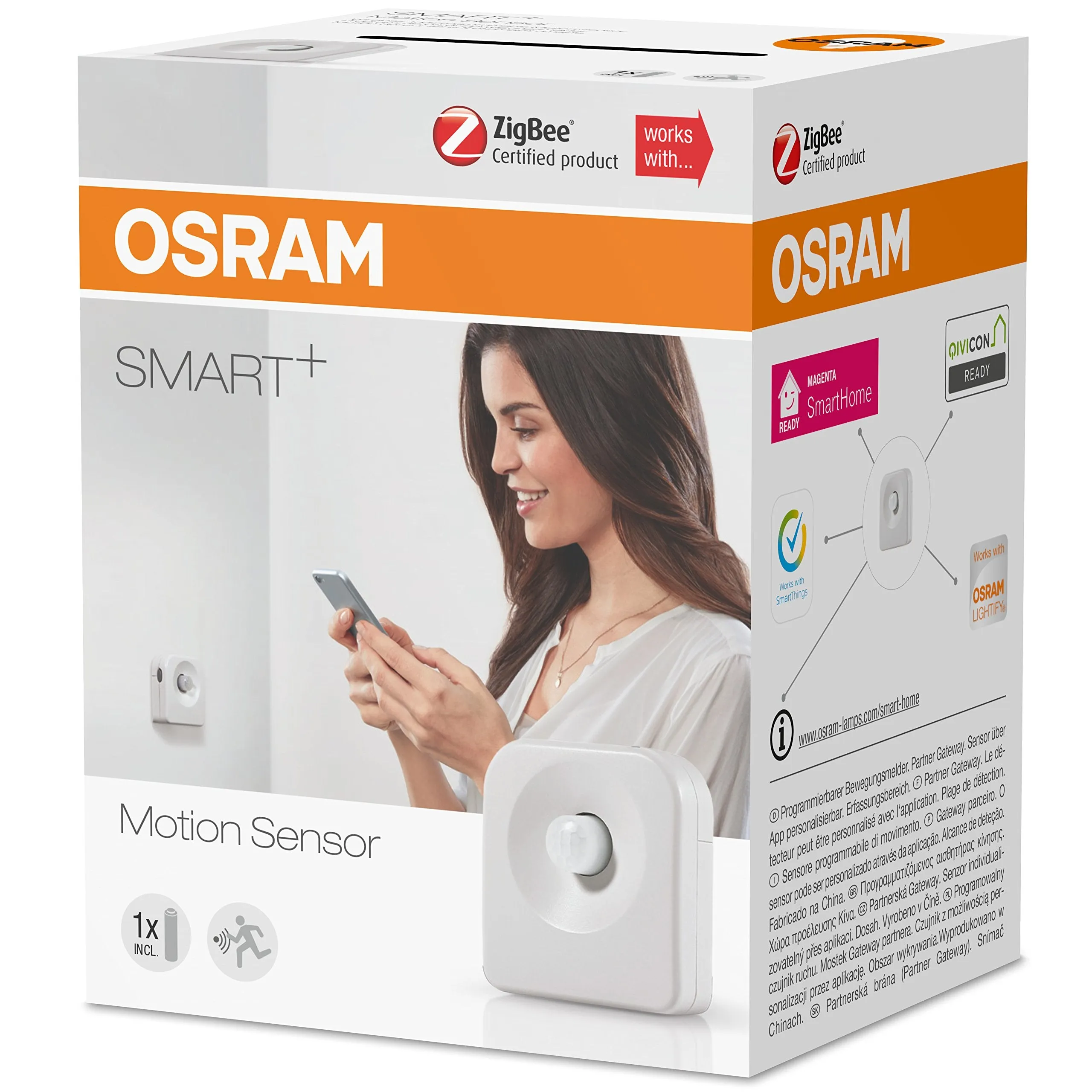OSRAM Smart  Motion Sensor, ZigBee Motion Sensor, for the automatic control of Light, integrated Temperature Sensor, Directly compatible with Echo Plus and Echo Show (2. Gen.)