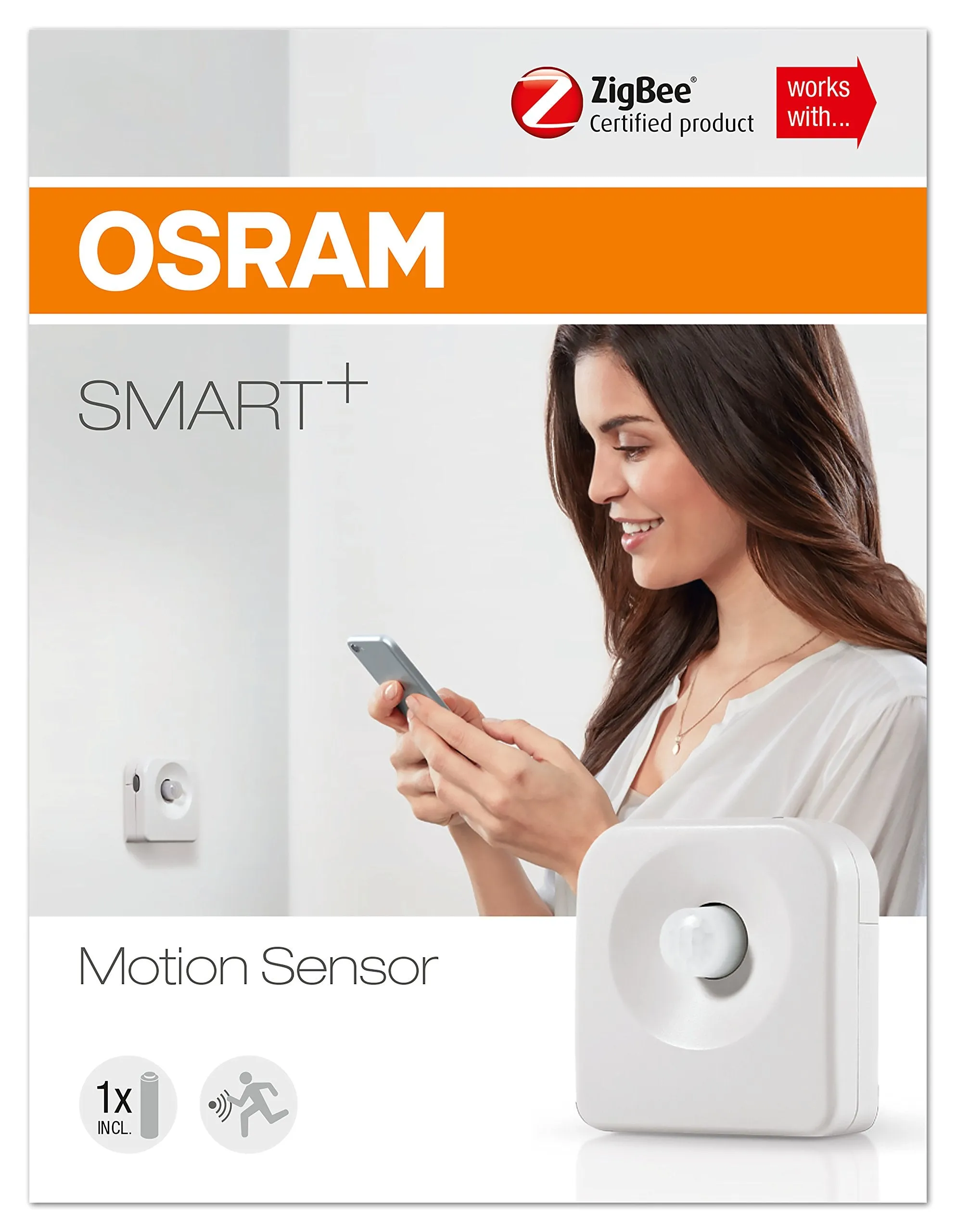 OSRAM Smart  Motion Sensor, ZigBee Motion Sensor, for the automatic control of Light, integrated Temperature Sensor, Directly compatible with Echo Plus and Echo Show (2. Gen.)