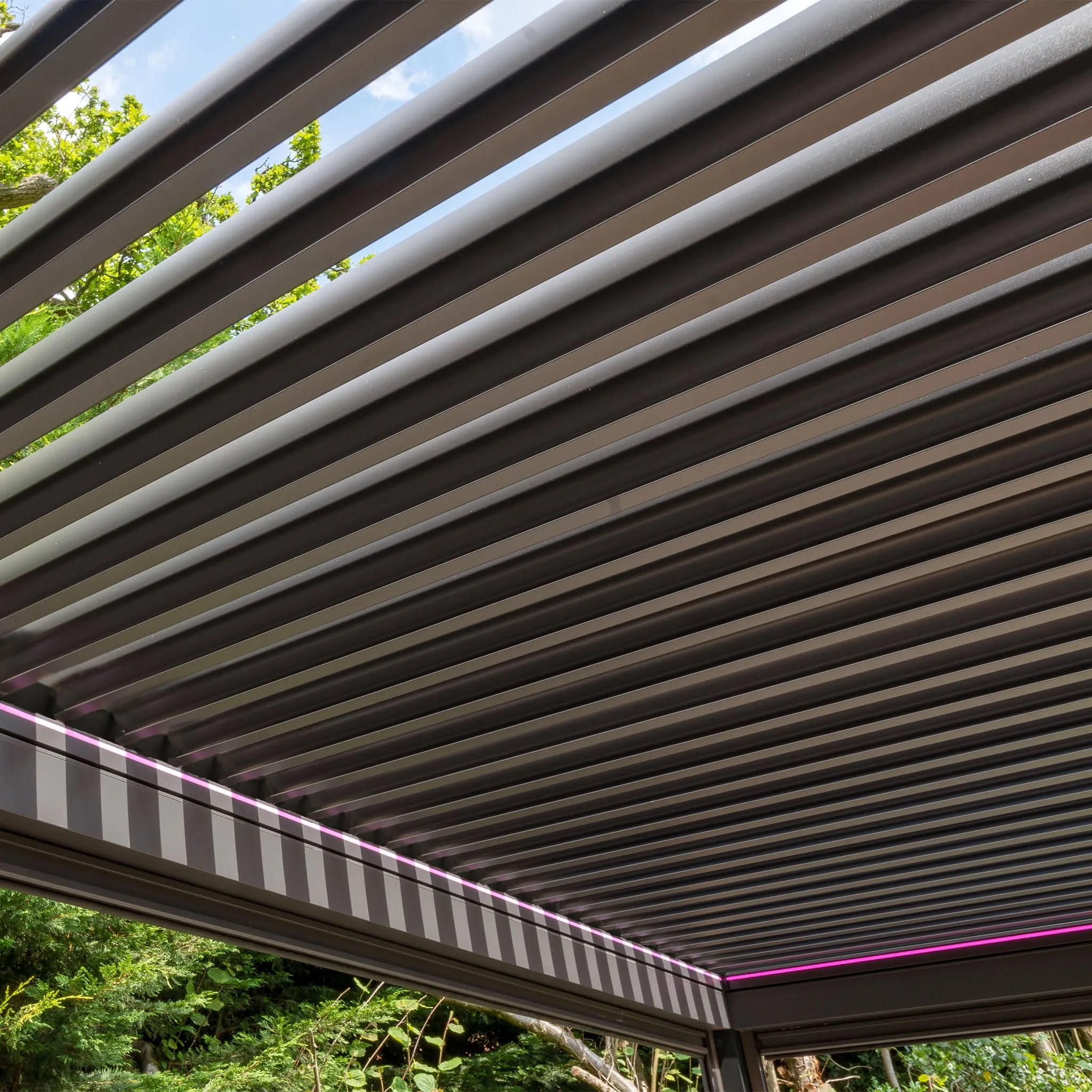 PergoSTET 3m x 3m Square Pergola with 3 Drop Sides and LED Lighting in Grey