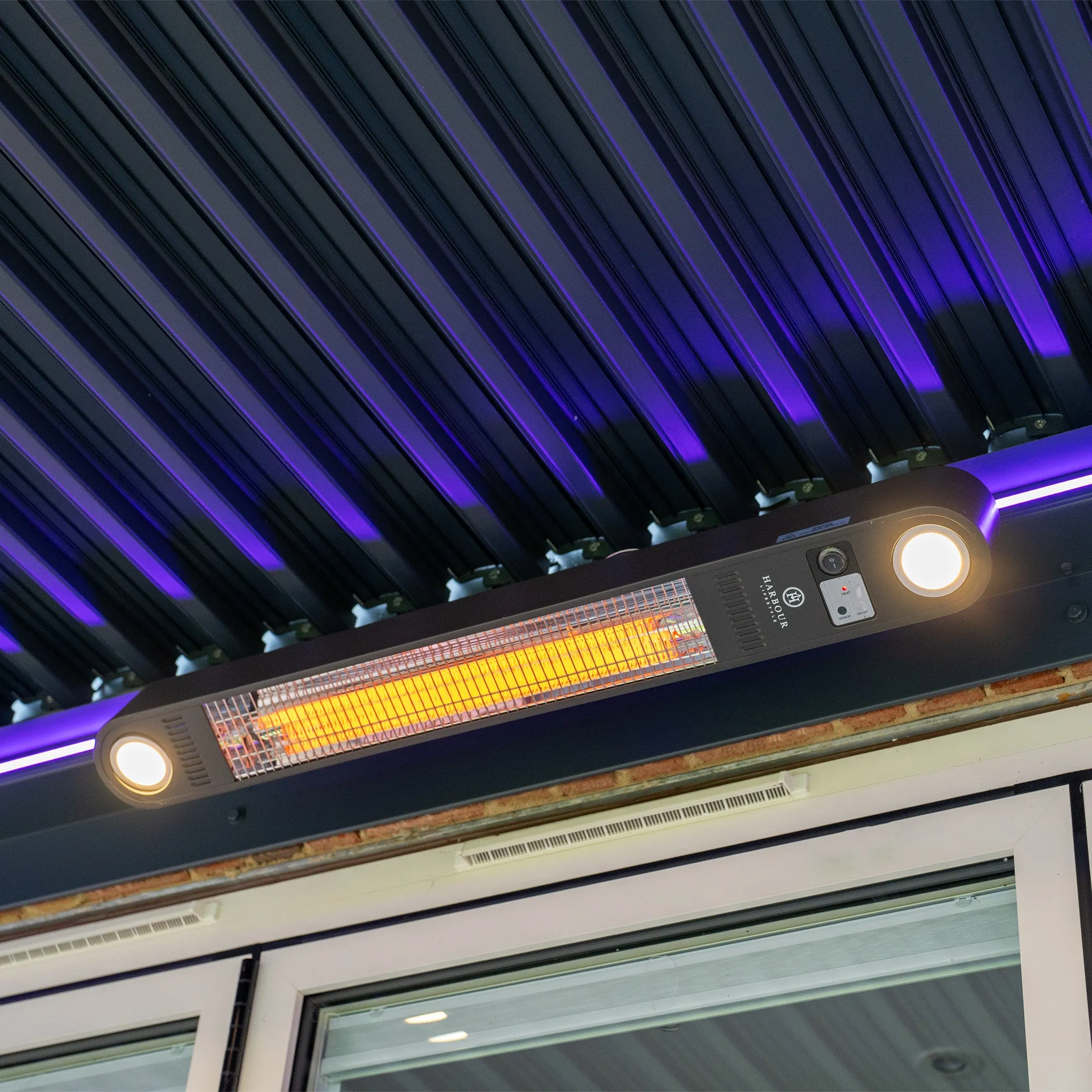 PergoSTET 3m x 3m Square Wall Mounted Pergola with 3 Drop Sides and LED Lighting in Grey