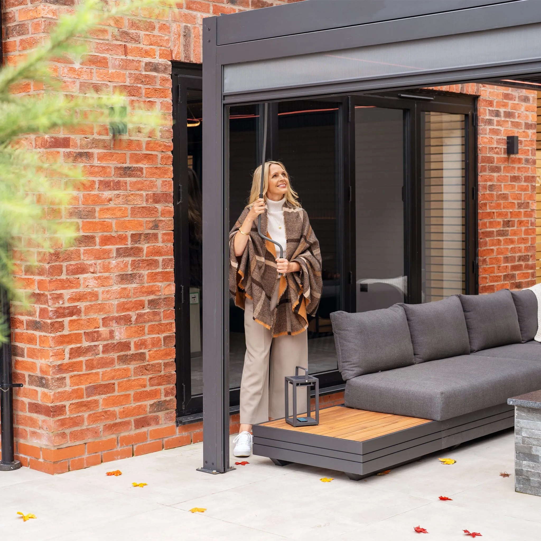 PergoSTET 3m x 4m Rectangular Pergola with 3 Drop Sides and LED Lighting in Grey