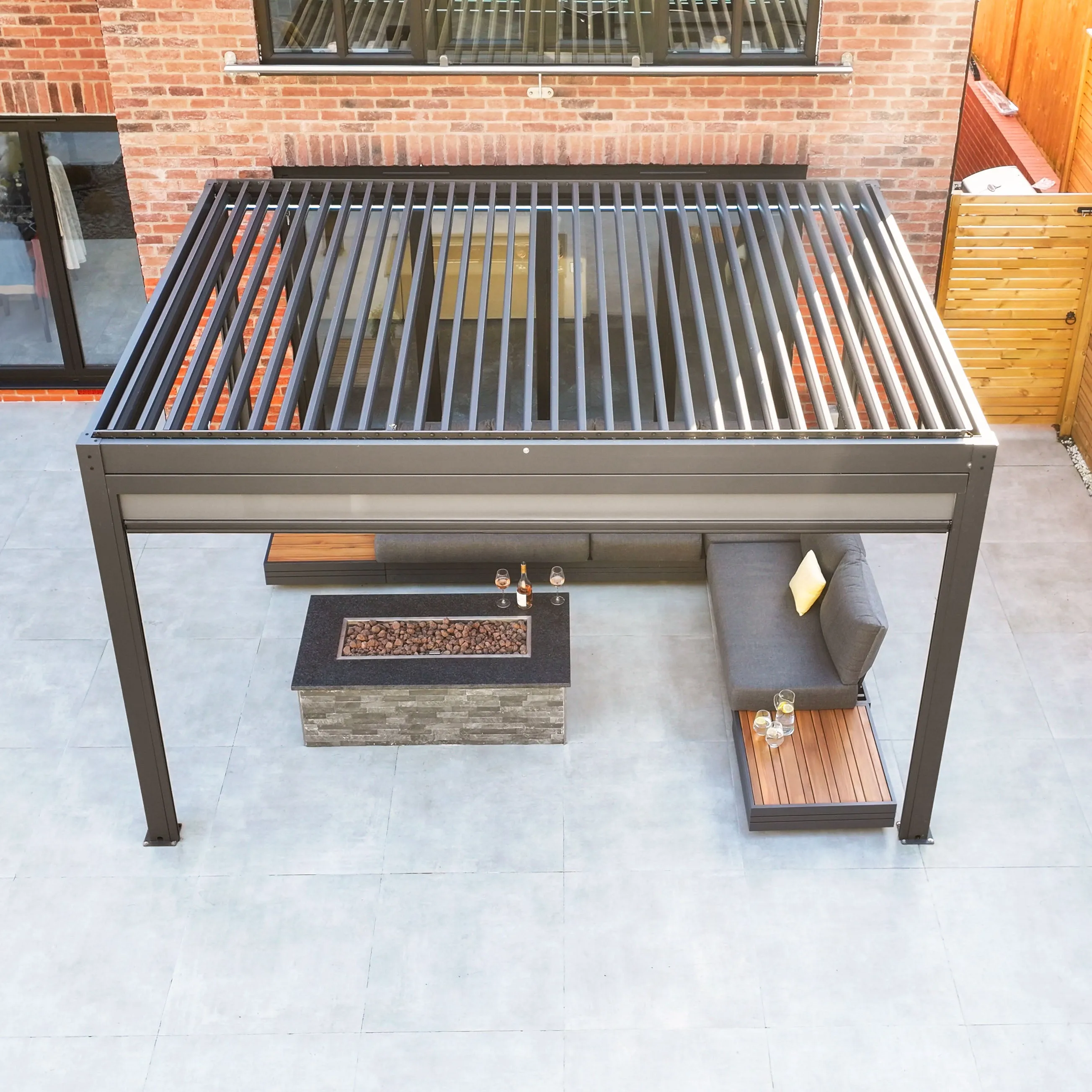 PergoSTET 3m x 4m Rectangular Pergola with 3 Drop Sides and LED Lighting in Grey