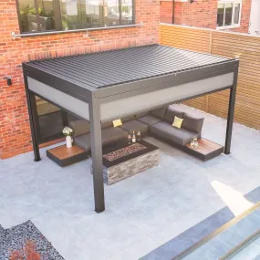 PergoSTET 3m x 4m Rectangular Pergola with 3 Drop Sides and LED Lighting in Grey