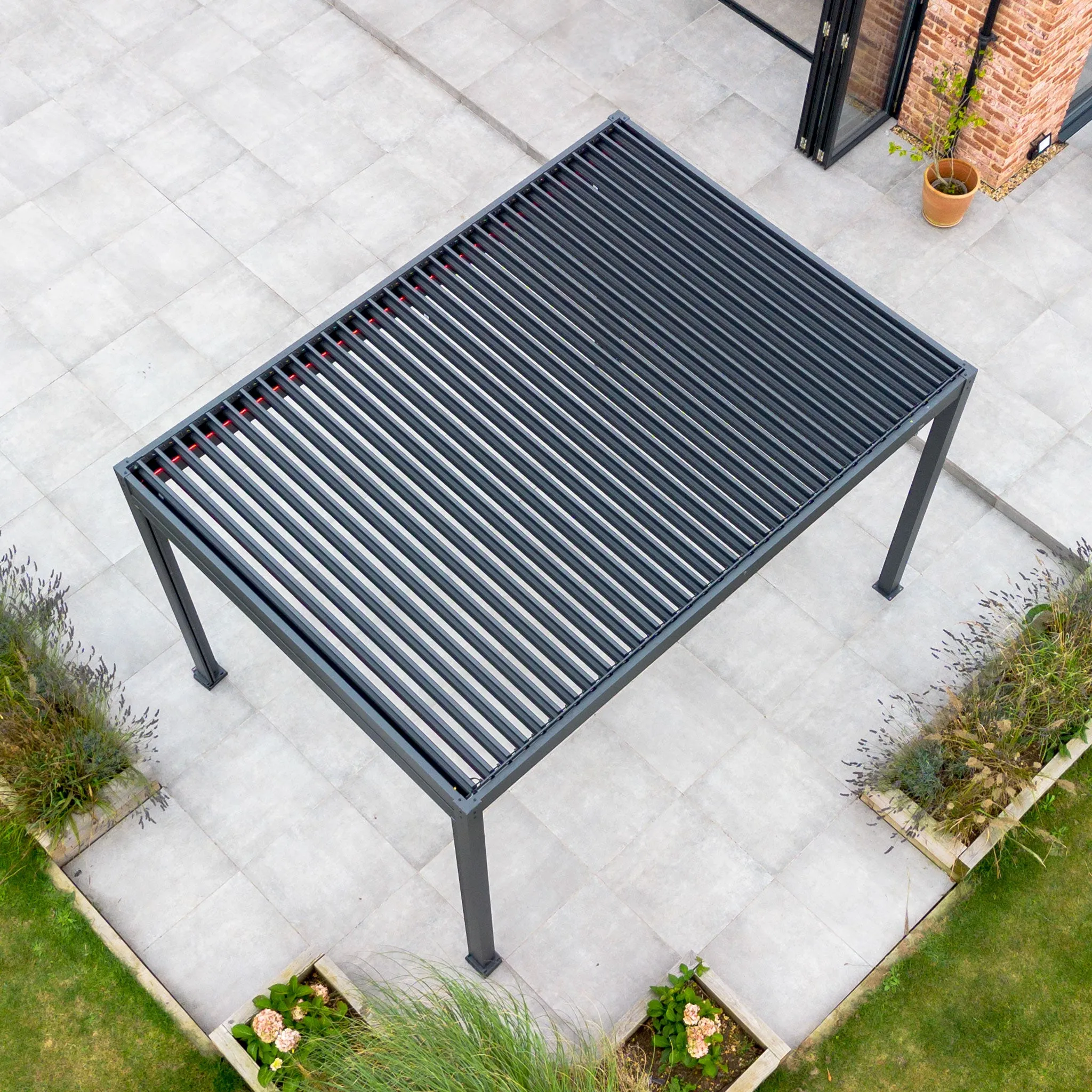 PergoSTET 3m x 4m Rectangular Pergola with 3 Drop Sides and LED Lighting in Grey