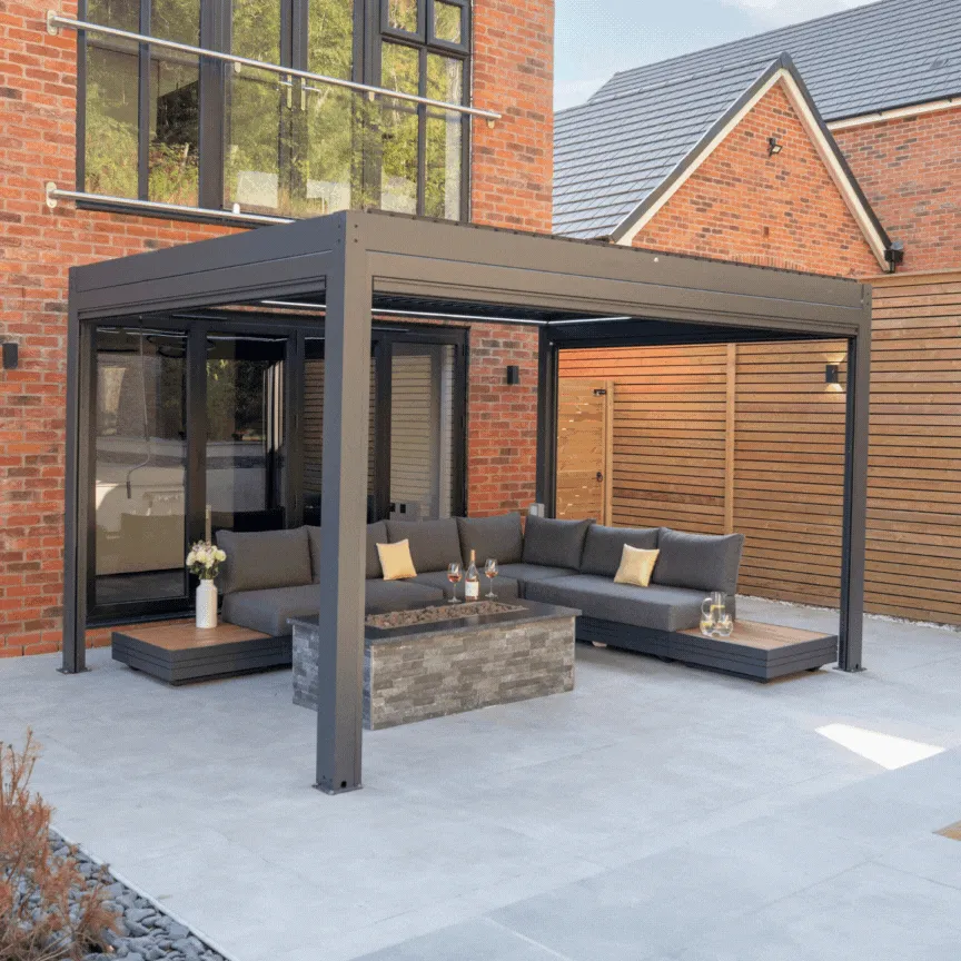 PergoSTET 3m x 4m Rectangular Pergola with 3 Drop Sides and LED Lighting in Grey