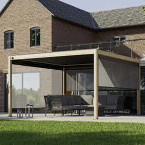 PergoSTET 4m x 4m Square Pergola with 3 Drop Sides and LED Lighting with Wood Effect
